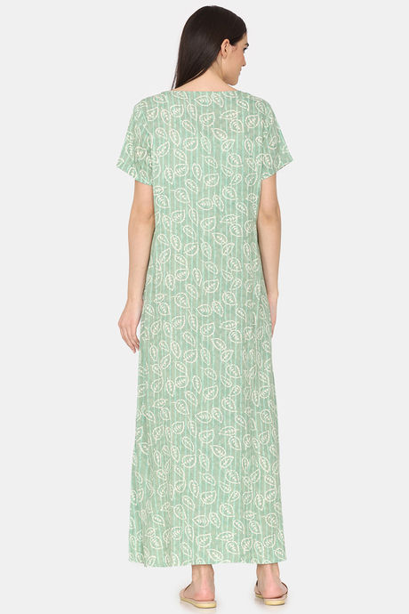 Coucou Maternity Woven Full Length Nightdress With Front Zipper And Discreet Feeding - Summer Green — image 3